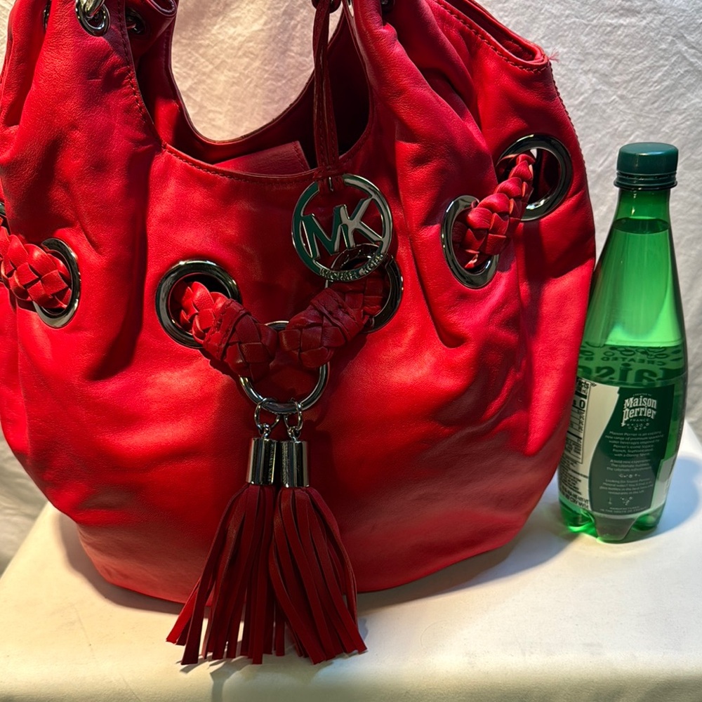 Michael Kors Red Leather Bag with Tassels and Metal Accents - Picture 2 of 12